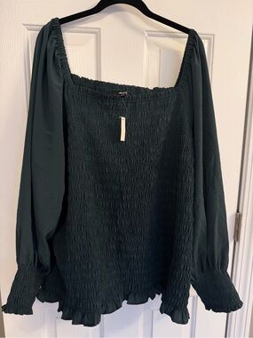 Madewell Smocked Long Sleeve Dark Green Blouse Top – Size 4X